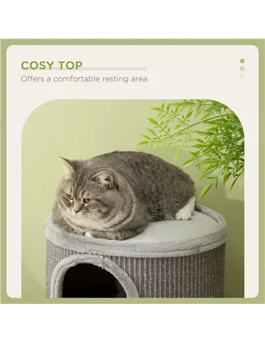 PawHut Cat Climbing Frame, Covered with Sisal, Cosy Platform - Light Grey