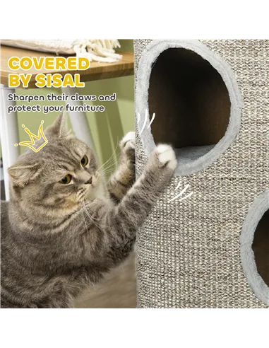 PawHut Cat Climbing Frame, Covered with Sisal, Cosy Platform - Light Grey
