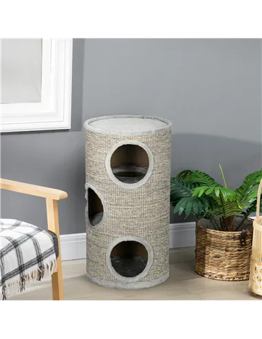 PawHut Cat Climbing Frame, Covered with Sisal, Cosy Platform - Light Grey