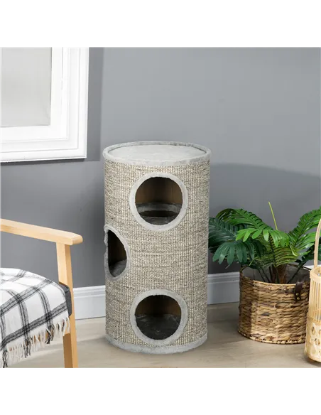 PawHut Cat Climbing Frame, Covered with Sisal, Cosy Platform - Light Grey