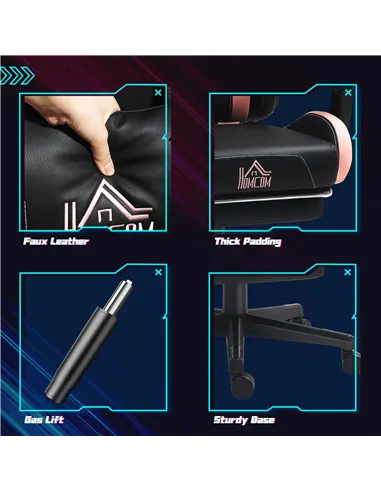 HOMCOM Cat Ear and Paw Reclining Office Chair, with Footrest - Black/Pink