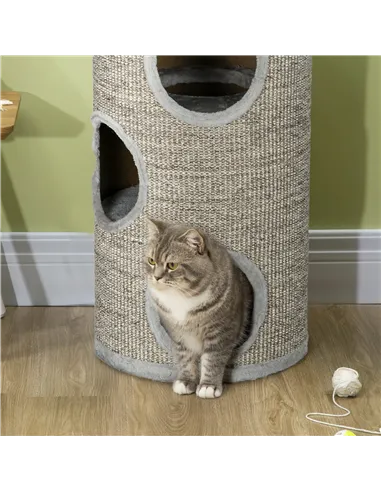 PawHut Cat Climbing Frame, Covered with Sisal, Cosy Platform - Light Grey