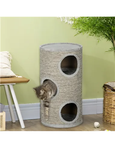 PawHut Cat Climbing Frame, Covered with Sisal, Cosy Platform - Light Grey