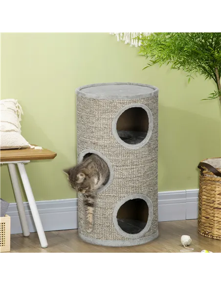 PawHut Cat Climbing Frame, Covered with Sisal, Cosy Platform - Light Grey