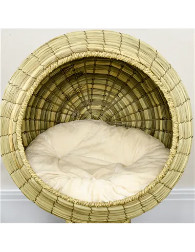 PawHut Raised Detachable Cat house, Natural Mat Grass Cat Bed, with Cushion