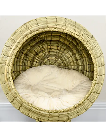 PawHut Raised Detachable Cat house, Natural Mat Grass Cat Bed, with Cushion