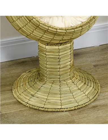 PawHut Raised Detachable Cat house, Natural Mat Grass Cat Bed, with Cushion