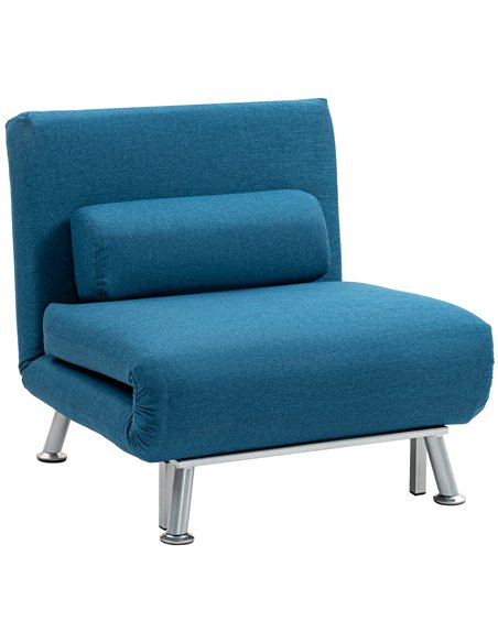 HOMCOM Single Linen-Look Sleeper Chair - Blue