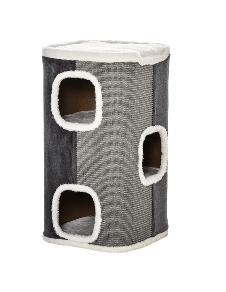 PawHut Sisal Cat Barrel with Soft Plush & Lamb Fleece Grey