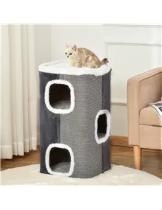PawHut Sisal Cat Barrel with Soft Plush & Lamb Fleece Grey 2