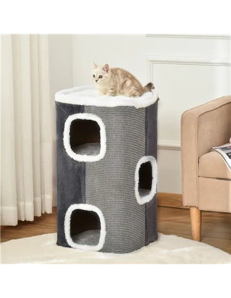 PawHut Sisal Cat Barrel with Soft Plush & Lamb Fleece Grey