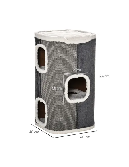 PawHut Sisal Cat Barrel with Soft Plush & Lamb Fleece Grey