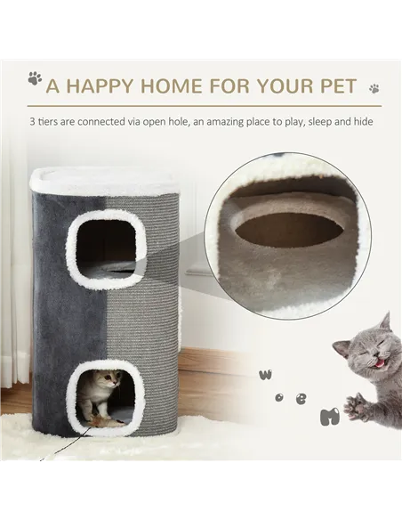 PawHut Sisal Cat Barrel with Soft Plush & Lamb Fleece Grey