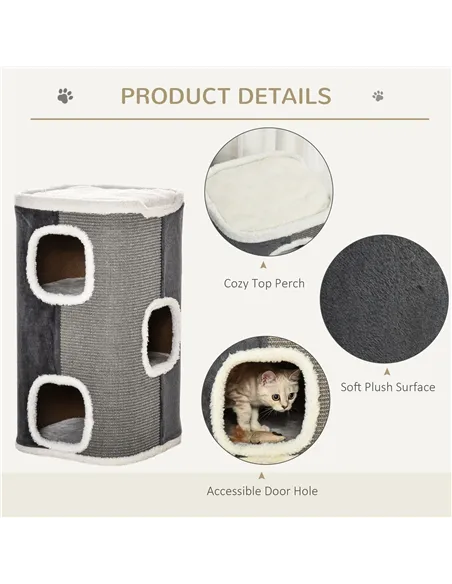 PawHut Sisal Cat Barrel with Soft Plush & Lamb Fleece Grey
