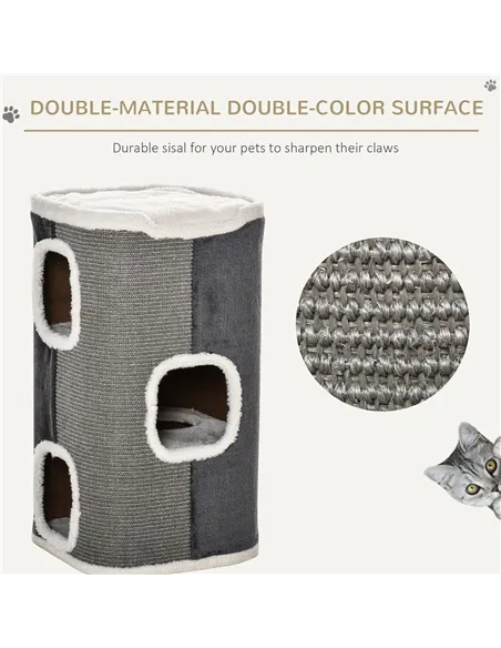 PawHut Sisal Cat Barrel with Soft Plush & Lamb Fleece Grey