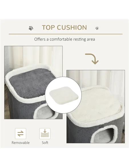 PawHut Sisal Cat Barrel with Soft Plush & Lamb Fleece Grey