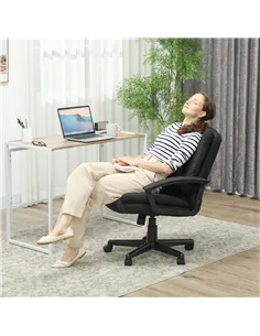 HOMCOM Linen-Look Padded Office Chair - Black 2