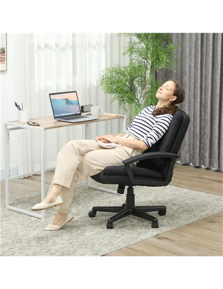 HOMCOM Linen-Look Padded Office Chair - Black