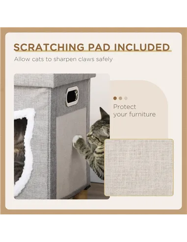 PawHut Cat House Cave, Cat Bed Cube with Scratching Pad, Soft Detachable & Washable Cushion, Toy Ball, for Indoor Kittens, Grey