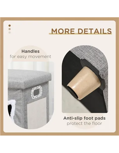 PawHut Cat House Cave, Cat Bed Cube with Scratching Pad, Soft Detachable & Washable Cushion, Toy Ball, for Indoor Kittens, Grey