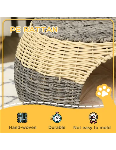 PawHut Wicker Cat House, Rattan Raised Cat Bed, Cosy Kitten Cave with Soft Washable Cushion, Φ40 x 30cm