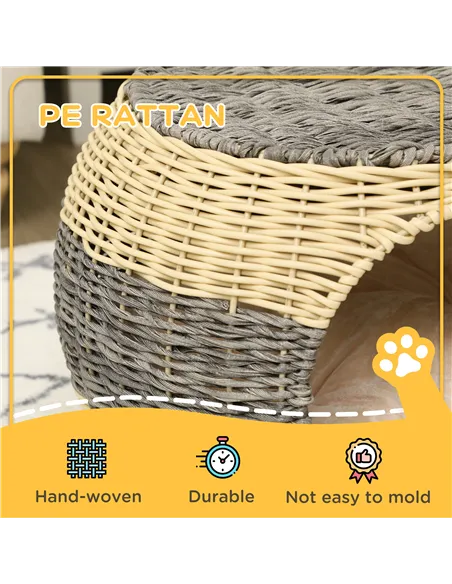 PawHut Wicker Cat House, Rattan Raised Cat Bed, Cosy Kitten Cave with Soft Washable Cushion, Φ40 x 30cm