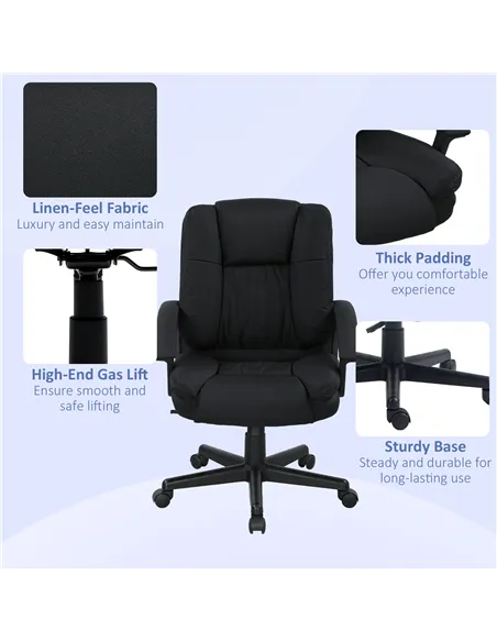 HOMCOM Linen-Look Padded Office Chair - Black