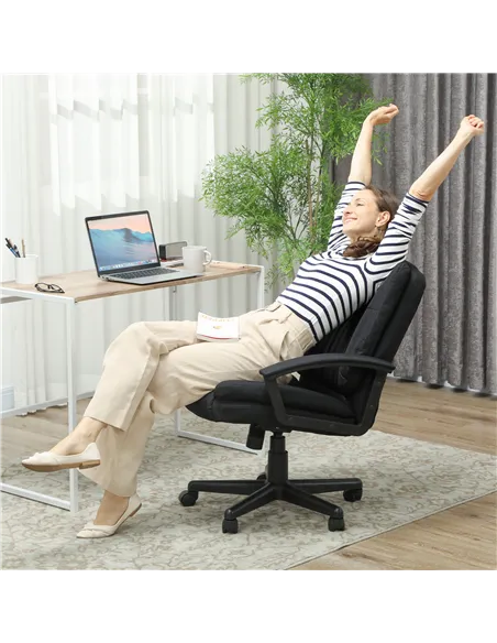 HOMCOM Linen-Look Padded Office Chair - Black