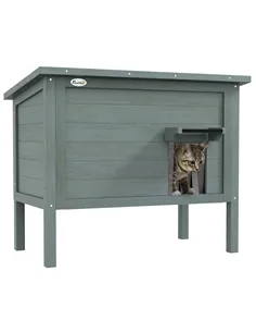 PawHut Feral Cat House, Wooden Insulated with Removable Floor, Water-Resistant Openable Roof - Charcoal Grey