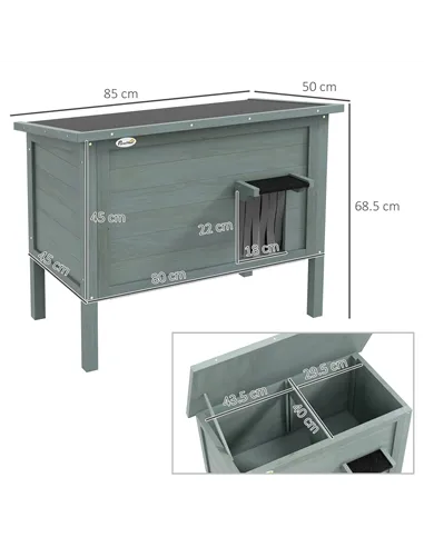 PawHut Feral Cat House, Wooden Insulated with Removable Floor, Water-Resistant Openable Roof - Charcoal Grey