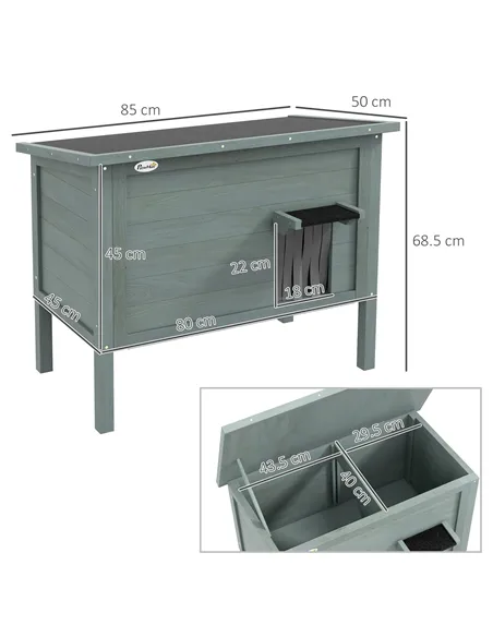 PawHut Feral Cat House, Wooden Insulated with Removable Floor, Water-Resistant Openable Roof - Charcoal Grey