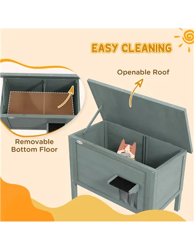 PawHut Feral Cat House, Wooden Insulated with Removable Floor, Water-Resistant Openable Roof - Charcoal Grey