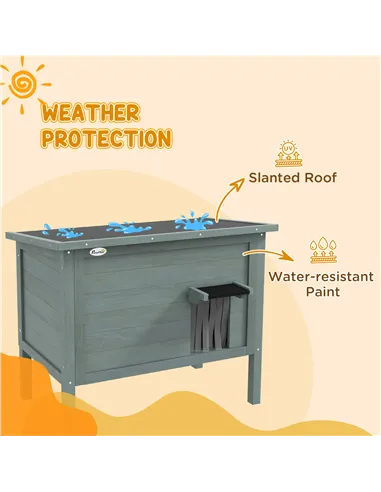 PawHut Feral Cat House, Wooden Insulated with Removable Floor, Water-Resistant Openable Roof - Charcoal Grey