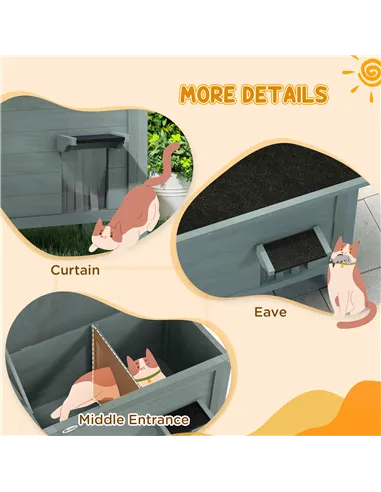 PawHut Feral Cat House, Wooden Insulated with Removable Floor, Water-Resistant Openable Roof - Charcoal Grey