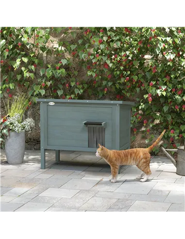 PawHut Feral Cat House, Wooden Insulated with Removable Floor, Water-Resistant Openable Roof - Charcoal Grey