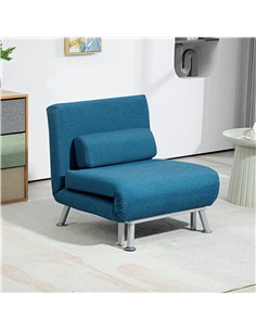 HOMCOM Single Linen-Look Sleeper Chair - Blue 2