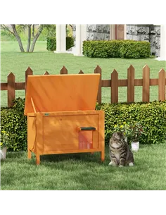 PawHut Feral Cat House, Wooden Insulated with Removable Floor, Water-Resistant Openable Roof - Orange 2