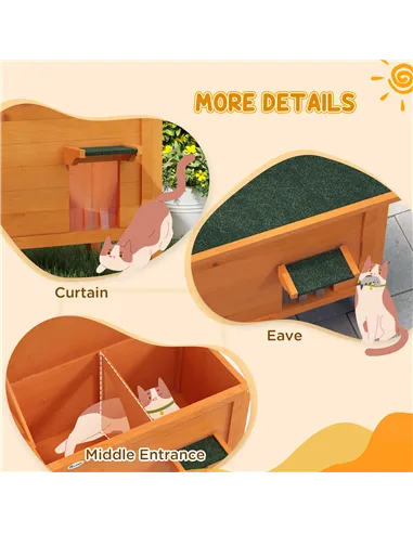 PawHut Feral Cat House, Wooden Insulated with Removable Floor, Water-Resistant Openable Roof - Orange