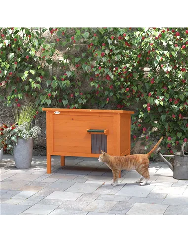 PawHut Feral Cat House, Wooden Insulated with Removable Floor, Water-Resistant Openable Roof - Orange