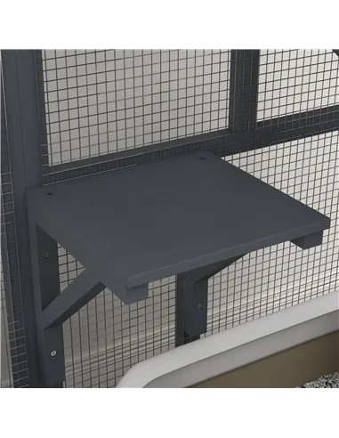 PawHut Cat House, Wooden Indoor Catio Cat Enclosure on Wheels, Wooden Kitty Cage with Platforms, Hammock, Light Grey