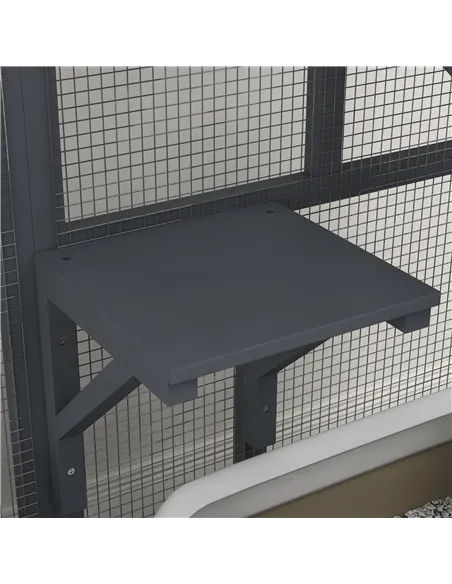 PawHut Cat House, Wooden Indoor Catio Cat Enclosure on Wheels, Wooden Kitty Cage with Platforms, Hammock, Light Grey