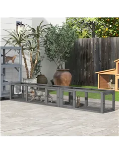 PawHut Cat Tunnel, 250cm Extra Long Wooden Cat Play Tunnel with 8 Doors, L-shape/Rectangle, Outdoor Cat Enclosure, Dark Grey 2