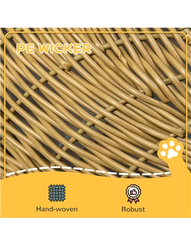 PawHut Wicker Cat House with Washable Cushion for Indoor Cats, Light Brown