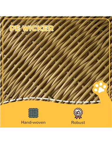 PawHut Elevated Design Wicker Cat House with Washable Cushion, Light Brown