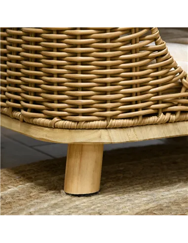 PawHut Elevated Design Wicker Cat House with Washable Cushion, Light Brown