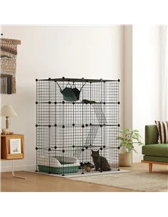 PawHut Four-Tier DIY Large Cat Cage with Hammock, Ramps, Five Doors, Indoor Use for 1-3 Cats, Black 2