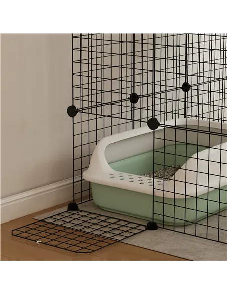 PawHut Four-Tier DIY Large Cat Cage with Hammock, Ramps, Five Doors, Indoor Use for 1-3 Cats, Black
