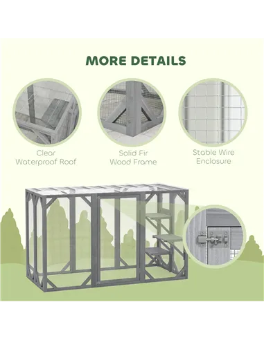 PawHut 71" Outdoor Wooden Cat House with Three Platforms, Large Door, Water-Resistant Roof, for Multiple Cats, Grey