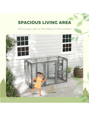 PawHut 71" Outdoor Wooden Cat House with Three Platforms, Large Door, Water-Resistant Roof, for Multiple Cats, Grey