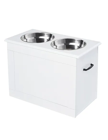 PawHut Raised Dog Bowls, with Storage, Two Stainless Steel Bowls, Elevated Base - White
